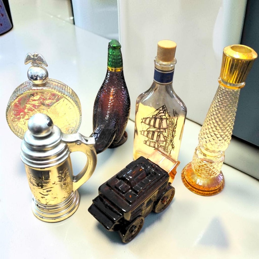 VTG 70s Avon Glass Perfume Cologne Bottle Decanter Lot 6 Stagecoach Pheasant HTF